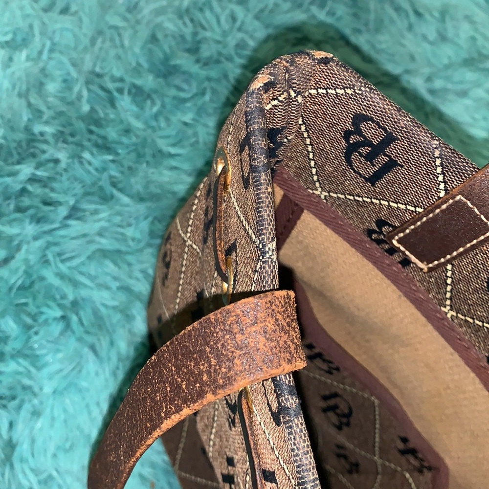 Dooney & Bourke Monogram Tassel Dark Brown Canvas Bucket Bag - Picture 7 of 13
